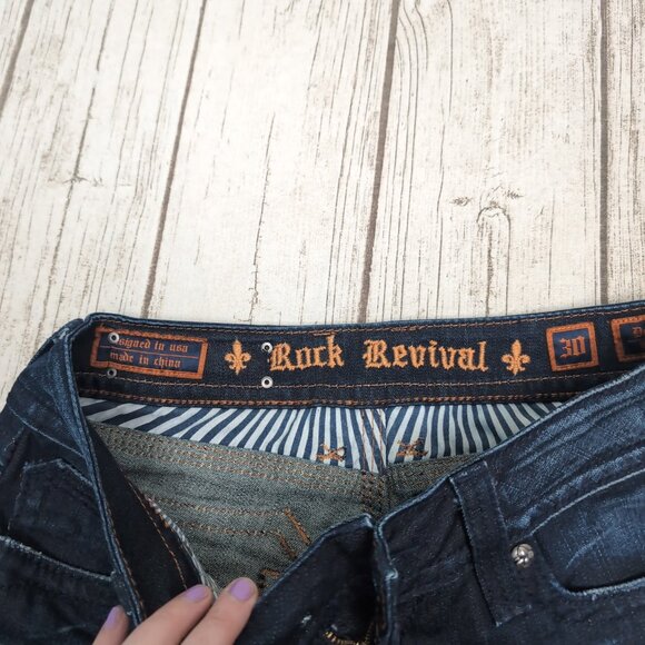 Rock Revival Debbie Skinny Dark Wash Faded Y2K Low Rise Jeans Size 30 - Picture 9 of 9